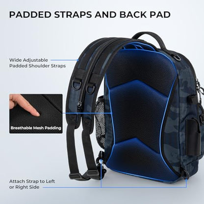 KastKing BaitSpace Fishing Sling Bag, Fishing Backpack with Rod & Beverage Holder, Tackle Bag for Fishing Gear - color: F: Blue Camo - with (2) 3600 tackle boxes, size: Large