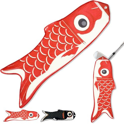 Mindsoft Koi Fish Golf Towel Cute Microfiber Golf Towel Carabiner Clip, Cleaning Cloth & Clubs Koi Pattern Golfs Accessories and Gifts for Men Women(Red) - color: Red