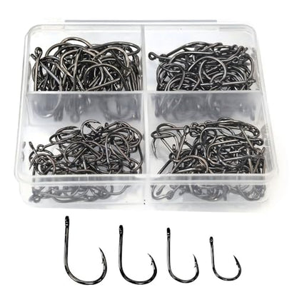 200pcs-300pcs Small Barbed Fishing Hooks Black High Carbon Fishing Hooks Set 6# 8# 10# 12# 14# 16# with Plastic Box - color: 200pcs black