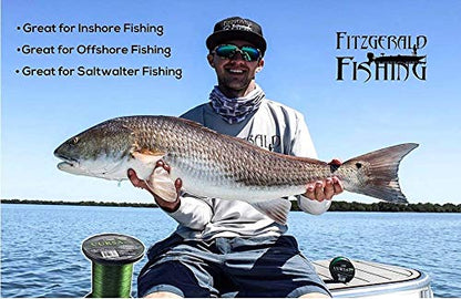 Fitzgerald Vursa Braided Green Professional Graded Power Fishing Line 150/300/1500 Yd, Smooth 8 Strands, Extremely Thin, Heavy Duty, Superior Knot Strength, Longer Casting, Fade Resistant, 10-80 Lb - size: 300yd