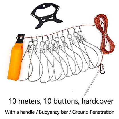 Fish Stringer Clip,Fishing Stringer Clip Fish Lock Stainless Steel Wire Rope Lanyard Live Fish Lock with Float,5/10 Metal Snaps - color: 10 Clips