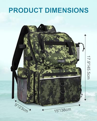 HXLGMD Fishing Backpack with Rod Holders, 43L Large Water Resistant Tackle Bag Storage Gear and Equipment with Cooler for Men Fishing, Camping, Hiking, Green - color: Green Camo