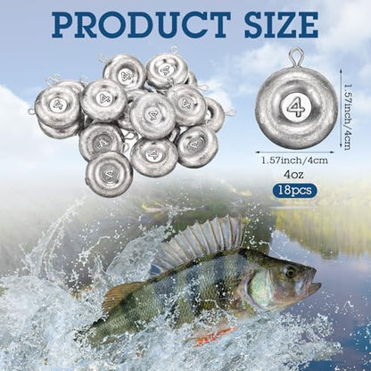 Shimeyao 18 Pieces Disc Sinkers Fishing Weights No Roll Disc Fishing Sinkers Weights for Saltwater Trolling Surf Tackle - size: 4oz