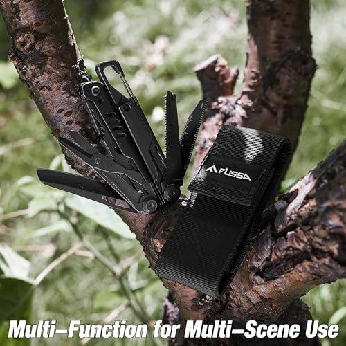 FLISSA 15-in-1 Multi-tool Pliers with Sheath, Portable Pocket Knife with Safety Locking System, Belt Clip and Sheath for Outdoors, Survival, Camping, Fishing, Hunting