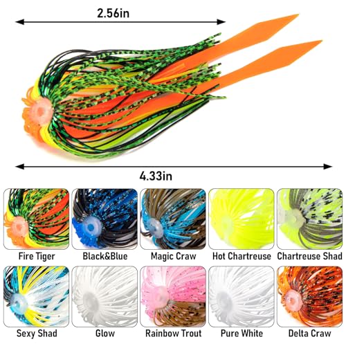 Dr.Fish 15 Pack Replacement Jig Skirts with Tail 88-Strands Silicone Quick Change Fishing Umbrella Skirts for Spinnerbaits Bass Jig Lure Making Supplies - color: Glow-15 Pack