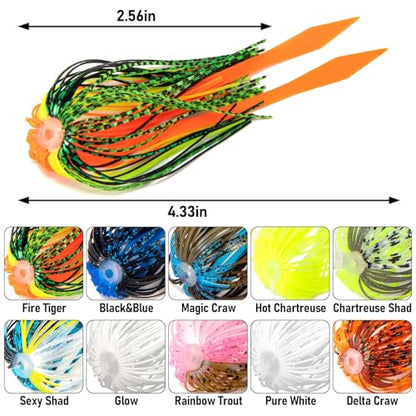 Dr.Fish 15 Pack Replacement Jig Skirts with Tail 88-Strands Silicone Quick Change Fishing Umbrella Skirts for Spinnerbaits Bass Jig Lure Making Supplies - color: Fire Tiger-15 Pack