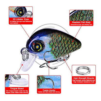 Mini Crankbait Fishing Lures Kits Swimbait Wobbler Hard Baits for Bass Trout Pike Freshwater and Saltwater 10pc-20pc/pack - color: 10pcs-2.85cm/0.069oz