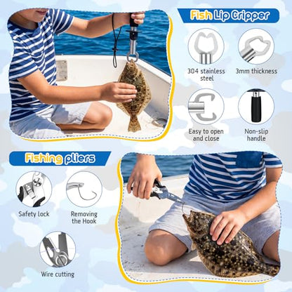 PLUSINNO Kids Fishing Pole, Telescopic Fishing Rod and Reel Combo, Fishing Gear Kit with Backpack, Tackle Box, Spincast Reel, Youth Toddler Fishing Poles for Boys Girls Age 3-5 5-10 - size: 4.92 ft