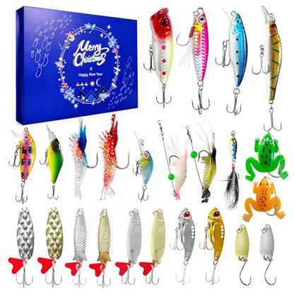 24PCS Mixed Fishing Lures Tackle Kit Hard & Soft Baits Assortment with Original Factory Printed Box, Freshwater Saltwater Fishing for Bass Trout Walleye Salmon