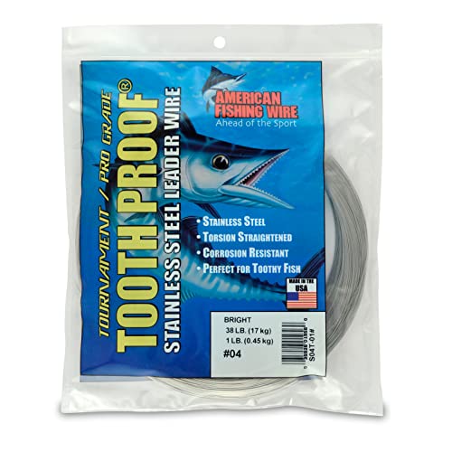 AFW Tooth Proof Stainless Steel Single Strand Hard Leader Wire - Bright and Camo for Shark, Barracuda, King Mackerel, Wahoo, Snook Bite Protection for Toothy Critters, Rigging Baits and Lures - color: Bright, style: #4, 38 Lb Test, 1 Lb