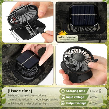 Maiteenly 2 Pcs Solar Fan Hat for Men with Neck Flap Bucket Fan Buit in Hats for Hiking Fishing Outdoor USB and Solar Powered - color: Black, Military Green