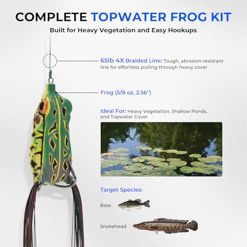 KastKing Superpower Braided Fishing Line and Lure Kit, 4X Braid Line with Hard & Soft Baits, Topwater, Jigs, Rigs&Jerkbaits, Complete Freshwater Fishing Gear Set for Bass,Trout & Walleye,Gift for Men - size: Line: 65LB-200 Yds + Lure: Frog 1pc