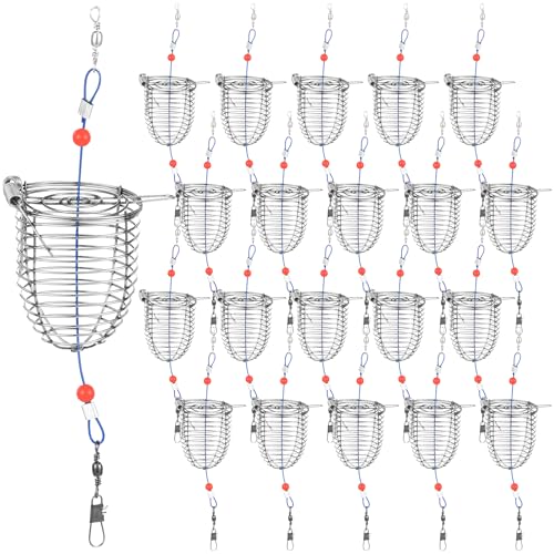 Hollowfly 20 Pcs Carp Fishing Bait Trap Cage Bulk Stainless Steel Feeder Basket Holder Coarse Lure Trap Catfish Carp Fishing Accessories - size: 2.36 x 7.48"