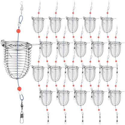 Hollowfly 20 Pcs Carp Fishing Bait Trap Cage Bulk Stainless Steel Feeder Basket Holder Coarse Lure Trap Catfish Carp Fishing Accessories - size: 2.36 x 7.48"