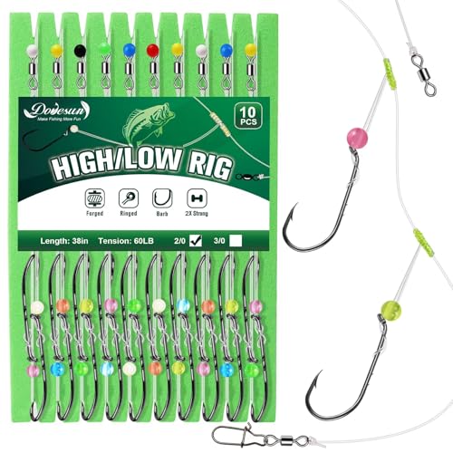 Dovesun Surf Fishing Rigs High Low Rigs Fishing Saltwater for Fluke Flounder Porgy Snapper Sea Trout - color: A-High Low Rigs-2/0 Hook-10PCS