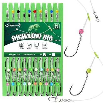 Dovesun Surf Fishing Rigs High Low Rigs Fishing Saltwater for Fluke Flounder Porgy Snapper Sea Trout - color: A-High Low Rigs-2/0 Hook-10PCS