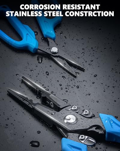 Fishing Tool Kit, Fishing Gear - Fishing Plier with Sheath, Fillet Knife, Fishing Scissors, Fish Lip Gripper, Tool Retractor, Keychain Bottle Opener, Fishing Gifts for Men - color: Blue-3pcs