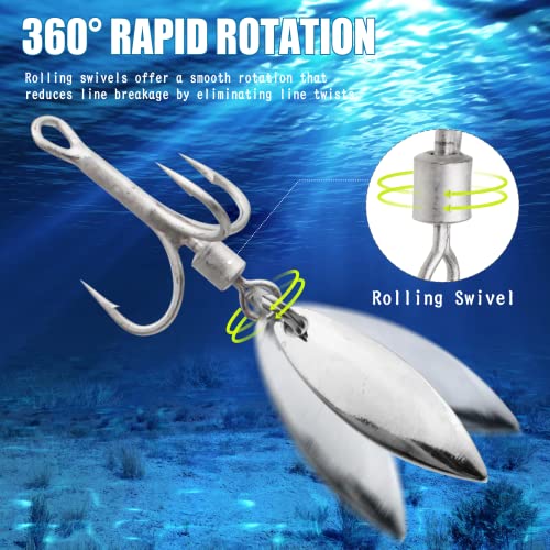 21Pcs Treble Hooks Willow Bladed Replacement Spinner Fishing Hook Set | Trout Bass Silver Three Treble Hooks for Freshwater and Saltwater