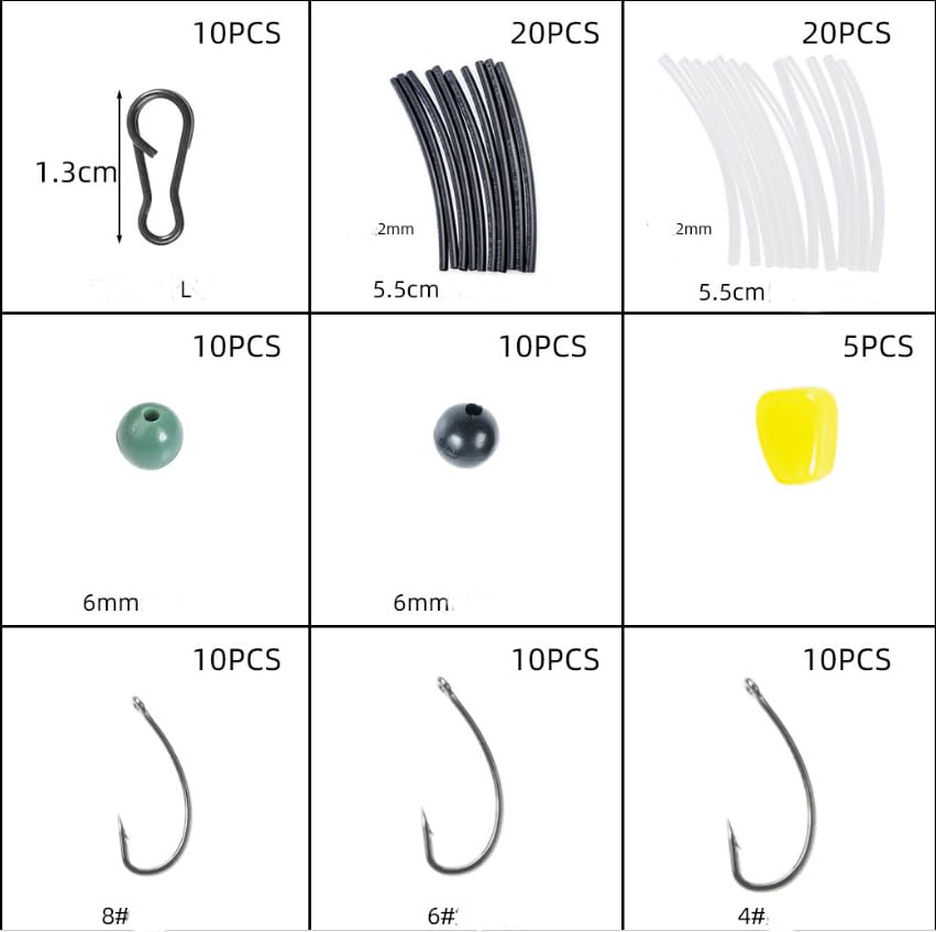 178-Piece Carp Fishing Tackle Kit with Storage Box, Includes Carp Hooks, Anti Tangle Sleeves, Hook Stop Beads, Rolling Swivels & Assorted Terminal Fishing Accessories