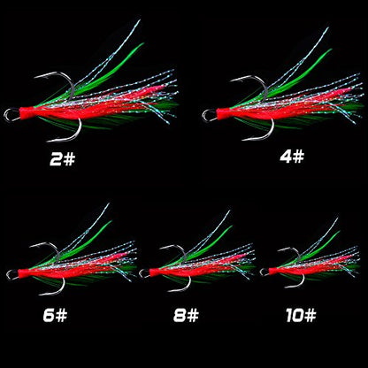 AMHDV Feather Fishing Hooks Strong Treble Hooks Size 2 4 6 8 10 (Pack of 20) - color: Red and green, size: 10#