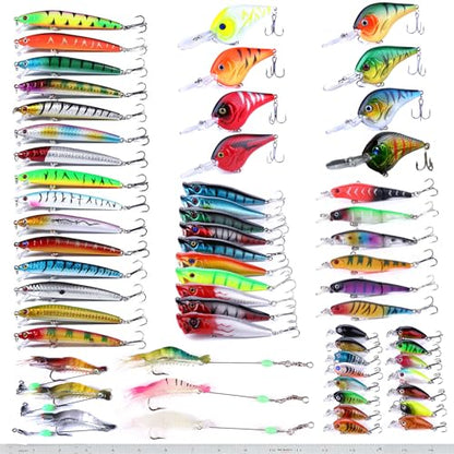Fishing Lures Kit Minnow Popper Crank Baits Freshwater Bass Fishing Baits Set - color: DYP60PCSA