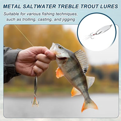 Fishing Spoons Lures, Metal Saltwater Treble Trout Lures Jigging Spoon with Treble Hooks Spinner Baits for Freshwater - color: Silver, size: 20g / 3/4oz