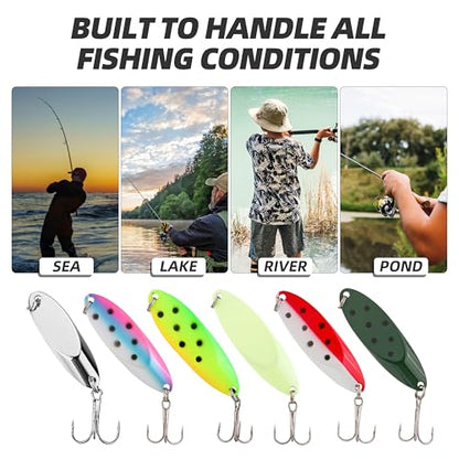 Jigging Spoon Fishing Lures, Slant Cut Metal Spoon with Glow, High Flash, Sharp Treble Hooks, Precision Wobble for Bass, Trout, Pike & Walleye - color: 6PCS, size: 3/8oz