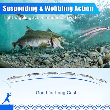 Saltwater Fishing Lures Kit, 6/12pcs Striped Bass Lures Surf Fishing Minnow Lures Deep Diving Jerkbait Popper Plugs Crankbait Fishing Tackle - color: 6PCS