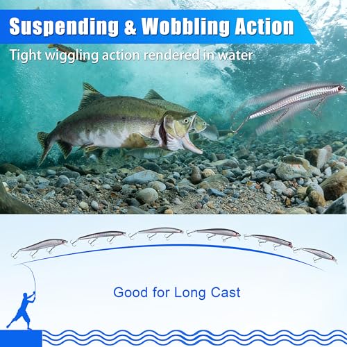 Saltwater Fishing Lures Kit, 6/12pcs Striped Bass Lures Surf Fishing Minnow Lures Deep Diving Jerkbait Popper Plugs Crankbait Fishing Tackle - color: 12PCS