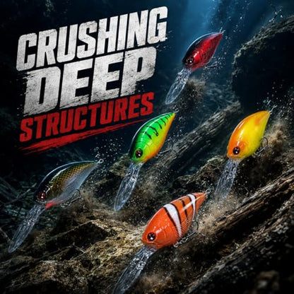 Deep Diving Crankbait Fishing Lure | 12-15ft Bottom Bumping | 0.72oz 4.9in Hard Bait for Bass & Walleye - color: color1
