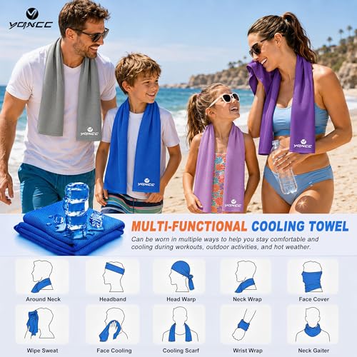 YQXCC 4 Pack Cooling Towels (47"x12"), Ice Cool Neck Towel, Soft Breathable Microfiber for Yoga, Golf, Gym, Running, Camping & Hot Weather - color: Dark Blue/Dark Gray/Rose Red/Green