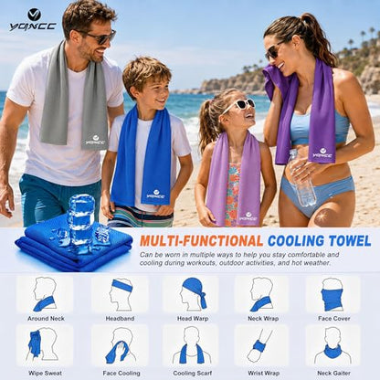 YQXCC 4 Pack Cooling Towels (47"x12"), Ice Cool Neck Towel, Soft Breathable Microfiber for Yoga, Golf, Gym, Running, Camping & Hot Weather - color: Light Blue/Pink/Light Gray/Dark Gray