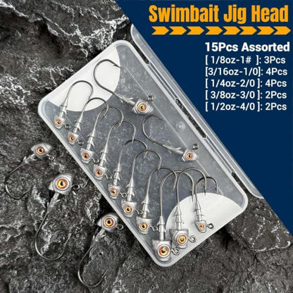 3D Eyes Bass Jig Heads for Fishing, 15Pcs Finesse Swimbait Jig Head with Cone Bait Keeper Lifelike Minnow Style Jigheads Saltwater&Freshwater 1/8 3/16 1/4 3/8 1/2oz - size: Size Assorted, 15Pcs