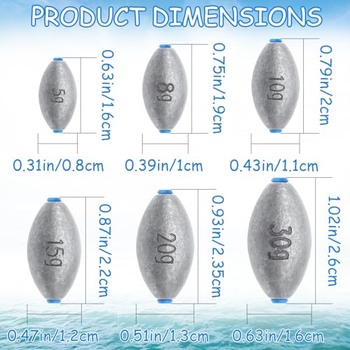 Egg Fishing Sinkers Weights Assortment | 26pcs 5/6 Size Bullet Fishing Weights Lead Oval Shape Bass Casting Worm Bullet Tackle for Saltwater Freshwater Fishing - size: 6 sizes-26pcs
