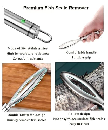 Fish Scale Remover,304 Stainless Steel Fish Scaler Easy Use Fish Descaler Tool,Fish Scaler Remover Lung Remover for Family Kitchen,Easy to Clean Kitchen Tool(9.65 * 1.26in)-SATONBEYI