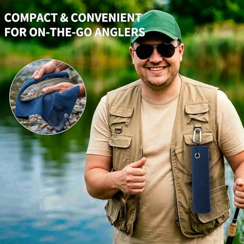 Fishing Towel with Clip,16" X 16",Waffle Pattern Effective Cleaning of Fishing Gear Accessories,Microfiber Absorbent Camping Towel for Men,Hiking Towel,Golf Towel,Blue - color: Blue