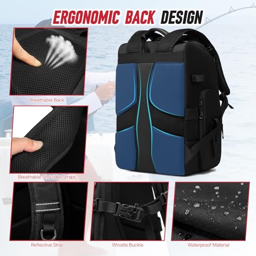 Fishing Tackle Backpack,40L Tackle Bag with 2 Rod Holders,Water-Resistant Large Storage Fishing Gear and Equipment(Black) - color: B-Black(Without tackle box)