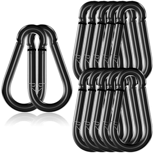 12 Pack 5.5" Heavy Duty Carabiner Clips, M14 Black Galvanized Steel Spring Snap Hooks, Rust-Resistant Keychain Clips for Hammock, Camping, Hiking, Fishing, Swing Set - color: Black, size: M14-5.5"