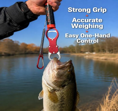 Fish Lip Gripper with Scale, Fish Control Tool Fish Grabber, Stainless Steel Fishing Pliers with Non-Slip Handle, Portable Fish Holder Tool for Saltwater Freshwater Fishing - color: Red