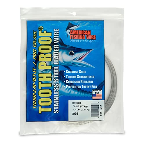 AFW Tooth Proof Stainless Steel Single Strand Hard Leader Wire - Bright and Camo for Shark, Barracuda, King Mackerel, Wahoo, Snook Bite Protection for Toothy Critters, Rigging Baits and Lures - color: Bright, style: #4, 38 Lb Test, 1/4 Lb