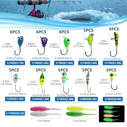 Dovesun Ice Fishing Jigs Kit Ice Fishing Lures Glow in The Dark Fishing Gear Lures 20-93Pcs Jig Head with Tackle Box for Panfish Walleye Crappie Perch Bluegil Trout - color: 93pcs