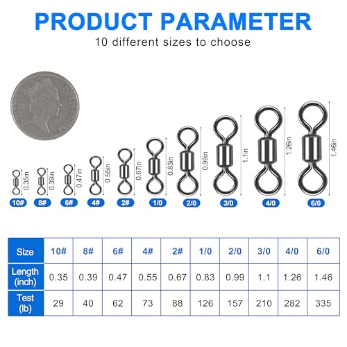 Rolling Barrel Fishing Swivel Black Nickle Fishing Hook Line Connector Fishing Tackle Accessories 30LB to 335LB 50-100pcs - size: 100pcs 10#