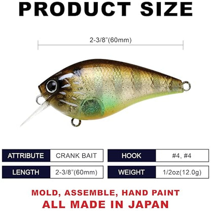 LUCKY CRAFT LC 1.5 Silent Squarebill Crankbait Fishing Lure, 2-3/8", Bass Fishing Lures for Freshwater, Hard Crankbait with Treble Fishing Hooks, Fishing Accessories - color: 176 Flake Flake Striped Gill