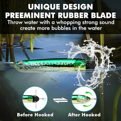 TRUSCEND Popobait Easy Catch Fishing Lures with BKK Hooks, Instant Startup, Longer Cast, Balanced Spray/Sound/Swim, Plopper Topwater Lures for Bass, Trout, Pike, Walleye, Freshwater Saltwater Fishing - color: C-3.5",0.35oz