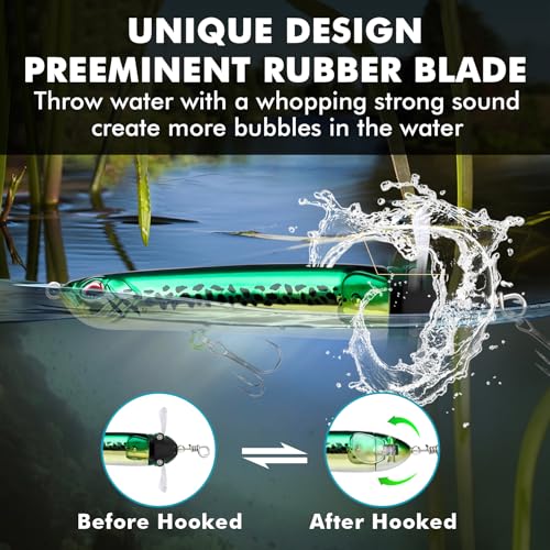 TRUSCEND Popobait Easy Catch Fishing Lures with BKK Hooks, Instant Startup, Longer Cast, Balanced Spray/Sound/Swim, Plopper Topwater Lures for Bass, Trout, Pike, Walleye, Freshwater Saltwater Fishing - color: C-3.5",0.35oz