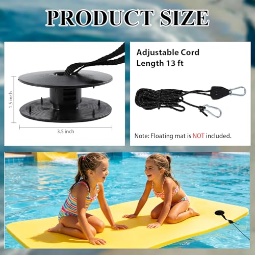 13Ft Adjustable Floating Water Mat Tether Kit(Exclude Mats) | Portable Lily Pad Anchor Accessories Floating Mat Holder Grommet with Adjustable Tow Rope for All Foam Water Pads