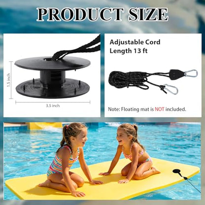 13Ft Adjustable Floating Water Mat Tether Kit(Exclude Mats) | Portable Lily Pad Anchor Accessories Floating Mat Holder Grommet with Adjustable Tow Rope for All Foam Water Pads