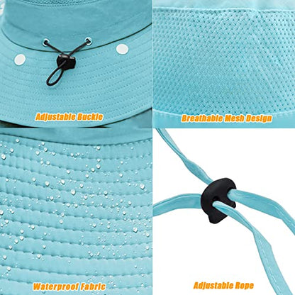 Fishing Hat for Men & Women, Outdoor UV Sun Protection Wide Brim Hat with Face Cover & Neck Flap - color: Light Blue