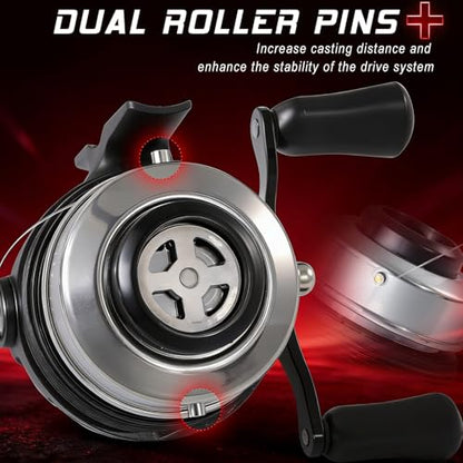 Sougayilang Spincast Fishing Reel,High Speed 3.9:1 Gear Ratio,Trouble-Free Push-Button Bait Casting Design and Reversible Handle for Left/Right Retrieve,Pre-Spooled with Monofilament Line - color: Black Red Spincast Reel