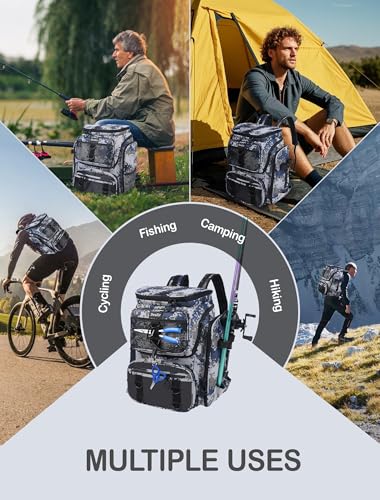 Handor Fishing Tackle Backpack, 50L Capacity, Waterproof Fishing Gear Bag (Camouflage gray) - color: Camouflage Gray